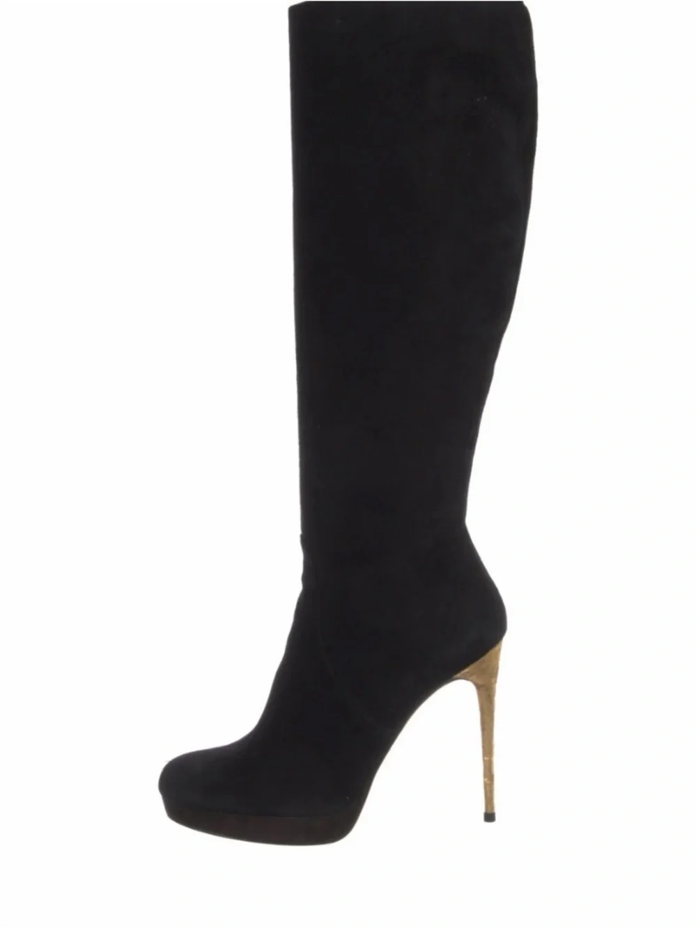 DSQUARED2 Black Suede Over-the-Knee Boots with Gold Stiletto Heel